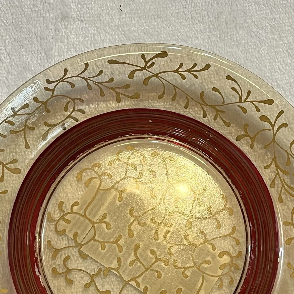 Vtg Pier 1 Rioja Red & Gold Scroll Plate Candle Dish 6